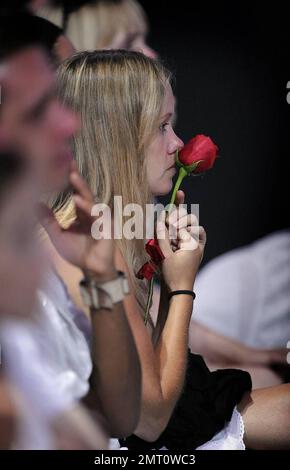 Michael Jackson's Memorial Service drew thousands of fans, mourners and loved ones and was two hours of speeches and songs held at the Staples Center.  Family and friends gathered onstage to speak and sing.  Family members included mother Katherine and father Joe, brothers Marlon, Jermaine and Tito, sisters Janet and Latoya, and Michael's children Prince Michael Jr., daughter, Paris Michael Katherine, and son Prince Michael II.  Amongst those that spoke and performed included Mariah Carey and Trey Lorenz, Queen Latifah,  John Mayer, Lionel Richie, Kobe Bryant, Magic Johnson, Stevie Wonder, Mic Stock Photo