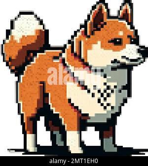 dog shiba inu breeds pixel art vector illustration Stock Vector