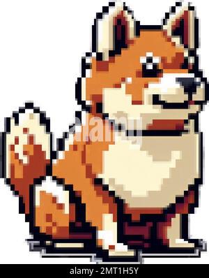 Pixel art dog character design shiba em