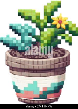 A potted green plant with broad leaves and a sturdy stem Stock Vector