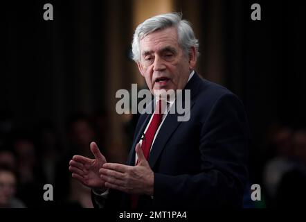 File photo dated 05/12/22 of the former prime minister Gordon Brown. Scotland should be better connected with the rest of the UK to use the 'financial muscle' of London in order to improve business innovation, a report from Gordon Brown's think tank says. Issue date: Wednesday February 1, 2023. Stock Photo