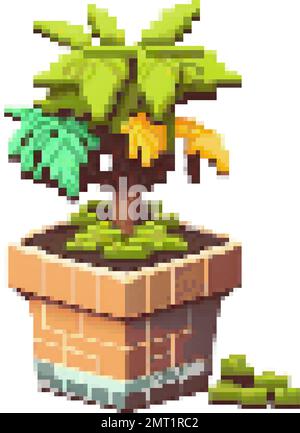 A potted bonsai tree with intricate branches and a classic design Stock Vector