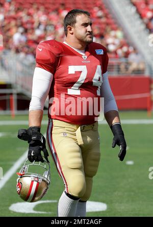 San Francisco 49ers Joe Staley wears a fake tattoo arm sleeve at