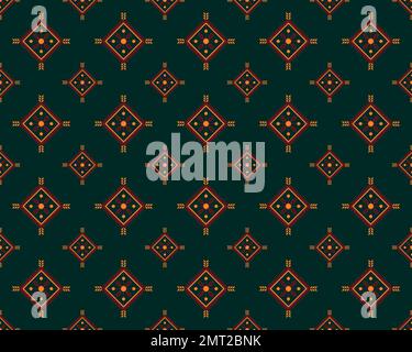 ETHNIC STYLE SEAMLESS PATTERN, GREEN AND YELLOW TRIANGLE SHAPE PATTERN DESIGN, TRIBAL PATTERN Stock Photo