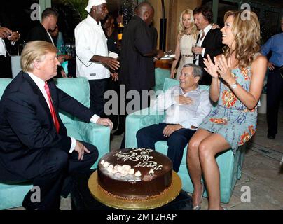 EXCLUSIVE!! Donald Trump celebrates Sol Kerzner's birthday with Heather Kerzner at a private party at the Coronation Ball after the Miss Universe pageant at Atlantis on Paradise Island in the Bahamas. 8/23/09. Stock Photo