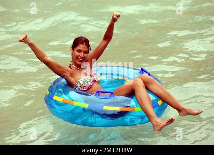 Exclusive!! Miss Universe Dayana Mendoza gets some thrills and even some relaxation on the water rides and slides at Atlantis Paradise Island. Paradise Island, Bahamas. 6/6/09. . Stock Photo