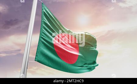 bangladesh waving flag in beautiful sky. Stock Photo
