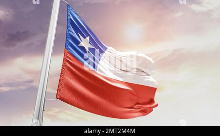 chile waving flag in beautiful sky. Stock Photo