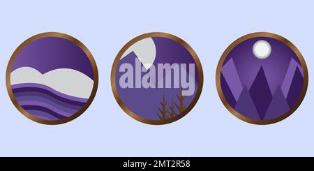 Three Set of Moon Dark Night Mountain Hills View Scenery Landscape View Theme Stock Photo