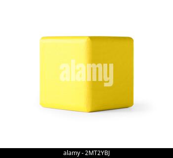 Yellow wooden toy cube isolated on white Stock Photo