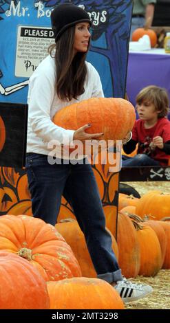 Soleil Moon Frye shops for ther perfect pumpkin with her husband Jason Goldberg and their two daughters, Poet and Jagger at Mr Bones Pumpkin Patch in West Hollywood, CA. 10/16/10 Stock Photo