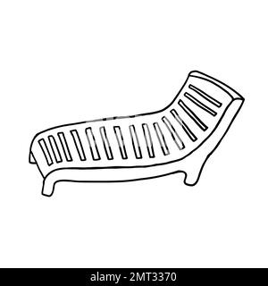 Beach lounger. Vector illustration in outline doodle style isolated on white background. Stock Vector