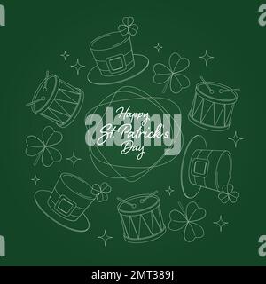 saint patricks day background with elements of drum, hat and shamrock Stock Vector