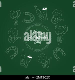 saint patricks day background with elements of balloons, beer and glass, smoke pipe and horseshoe Stock Vector