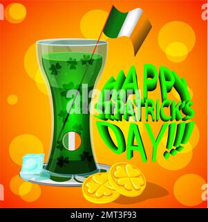 Cute green cocktail for st patricks holiday Stock Vector