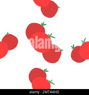 Seamless Pattern Of Tomatoes In Cartoon Flat Style. Vector Illustration 