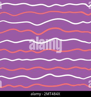 Wave line seamless pattern. Vector illustration on purple background. Stock Vector