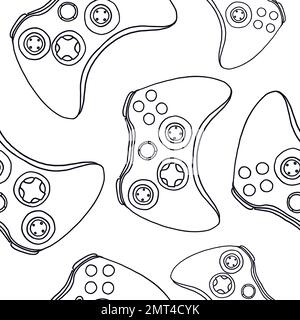 Seamless pattern of game controllers. Vector illustration in hand-drawn outline flat style on white background Stock Vector
