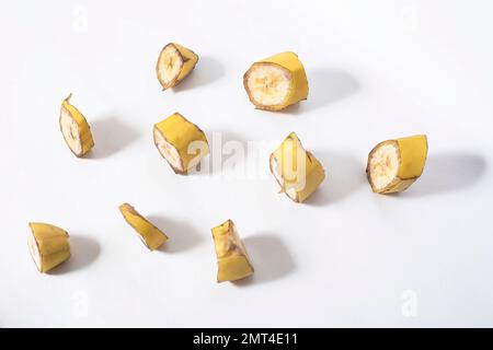 The sliced ripe banana isolated on the white background Stock Photo