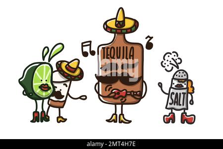 Tequila mascot character in cartoon flat style. Vector illustration isolated on white background. Stock Vector