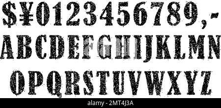 Rubber stamp style text illustration set (numbers and alphabets) Stock Vector