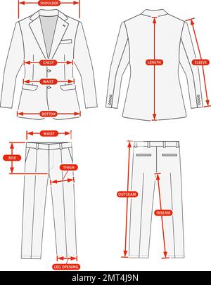 Trousers size chart. Business pants front and back sketch. Clothing ...