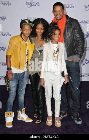 Will Smith, Jada Pinkett Smith, Willow Smith and Jaden Smith at the premiere of 'Justin Bieber: Never Say Never' at Nokia Theatre, LA Live. Los Angeles, CA. 2/8/11. Stock Photo