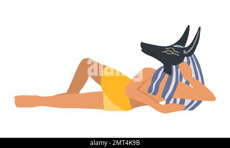 Cartoon Egyptian God Anubis character isolated on white background. Vector image in flat style. Stock Vector