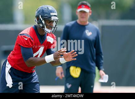 Houston Texans quarterback Deshaun Watson (4) throws a pass during an NFL  joint training camp football practice with the Detroit Lions Wednesday,  Aug. 14, 2019, in Houston. (AP Photo/David J. Phillip Stock