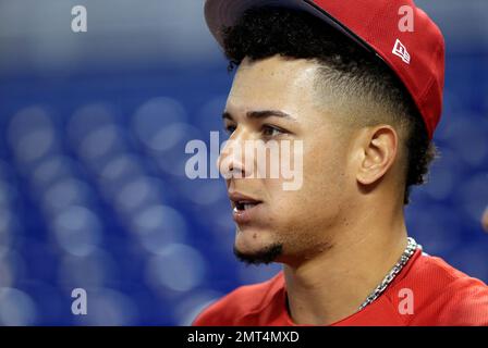 Cincinnati Reds starting pitcher Luis Castillo (58) stands on the mound  during a baseball game against the Miami Marlins Thursday, Aug. 19, 2021,  in Cincinnati. (AP Photo/Jeff Dean Stock Photo - Alamy