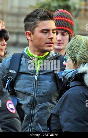 Zac Efron and Michelle Pfeiffer film scenes under the direction of Garry Marshall for their new movie 'New Year's Eve.' The film, due out later this year, also stars Ashton Kutcher, Lea Michele, Josh Duhamel, Katherine Heigl and Robert De Niro, among others. New York, NY. 2/23/11. Stock Photo