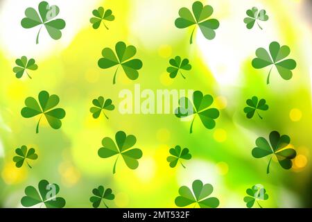 Beautiful design with clover leaves, bokeh effect. St Patrick's day Stock Photo