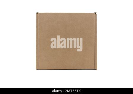rectangular small brown box for transporting goods isolated on a white background, top view Stock Photo