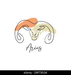 Astrology horoscope symbol zodiac Aries sign in line art style boho color Stock Vector