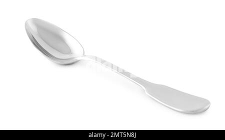 Clean shiny metal spoon isolated on white Stock Photo