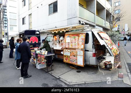 Food trucks in central Tokyo, Japan. Stock Photo