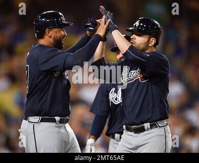 Los Angeles Dodgers' starting pitcher Alex Wood delivers the grand slam  pitch to Atlanta Braves' pitcher Jaime Garcia at Dodger Stadium in Los  Angeles on July 21, 2017. Wood lost his first