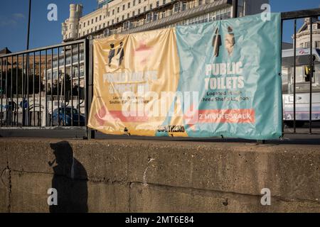 On the third anniversary of the UK leaving the European Union (EU), a man with a pipe in his mouth walks along Marine Parade at Southend-on-Sea, on 31st January 2023, in Southend, England. In the 2016 EU Referendum, 39,348 voters  in Southend-on-Sea voted to Remain (41.9%) and 54,522 (58.1%) to Leave. The UK officially left the EU on 31st January 2020. Stock Photo