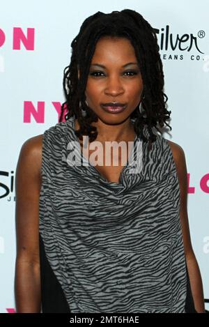 Actress Shanola Hampton poses for photographers on the red carpet at NYLON magazineÕs 12th anniversary party held at Tru and hosted by the ravishing and beautiful stars of the new epic action fantasy movie 'Sucker Punch'. Los Angeles, CA. 03/24/11. Stock Photo