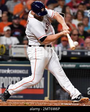 Houston Astros' Evan Gattis during the fourth inning of a baseball game  against the Los Angeles Angels, Tuesday, June 23, 2015, in Anaheim, Calif.  (AP Photo/Jae C. Hong Stock Photo - Alamy