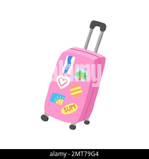 Pinks traveler's suitcase. Vector illustration in cartoon flat style isolated on white background. Stock Vector