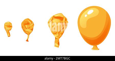 Rubber balloon blowing process. Uninflated latex ballon isolated on white background. Cartoon decorative element for birthday. Vector illustration Stock Vector