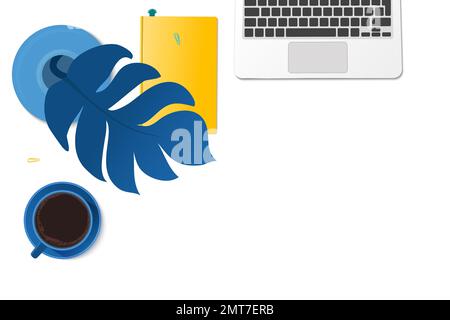 Workplace desk top view template for stay home concept Stock Vector