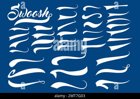 Handmade swooch tail set, brush lines in doodle. Lettering underlines strokes isolated on white background. Vector illustration Stock Vector