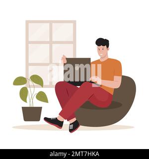 Flat design of working at home. Illustration for website, landing page, mobile app, poster and banner. Trendy flat vector illustration Stock Vector