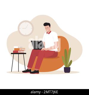 Flat design of freelance people working remotely. Illustration for website, landing page, mobile app, poster and banner. Trendy flat vector illustrati Stock Vector
