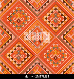 Filipino folk art Yakan cloth inspired vector seamless pattern, geometric textile or fabric print design from Philippines Stock Vector