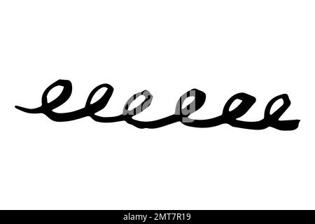Vector doodle wave curl. Black color scroll brush stroke of paint isolated on white background. Hand-drawn plume illustration for summer prints, cloth Stock Vector