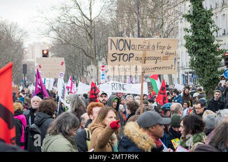 Paris, France, 31th January, 2023. French people protest against government pension reform  - Jacques Julien/Alamy Live News Stock Photo