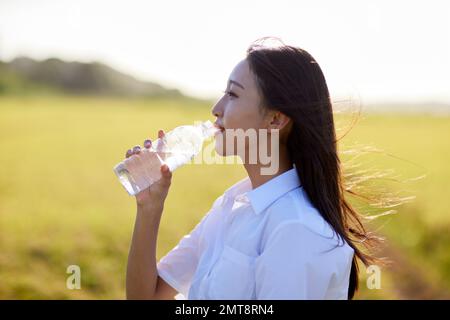 Japanese high school student portrait outdoors Stock Photo